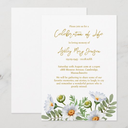 Daisy Celebration of Life Funeral 招待状 (正面/裏面)