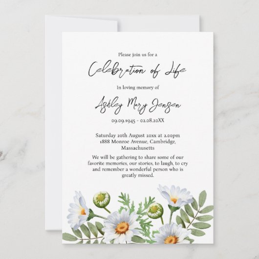 Daisy Celebration of Life Funeral 招待状 (正面)