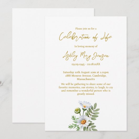 Daisy Celebration of Life Funeral 招待状 (正面/裏面)