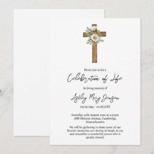 Daisy Cross Celebration of Life Funeral 招待状 (正面/裏面)