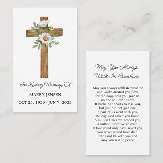 Daisy Cross Memorial Funeral Prayer Card 名刺 (正面/裏面)