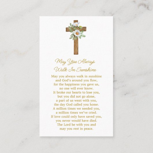 Daisy Cross Memorial Photo Funeral Prayer Card 名刺 (裏面)