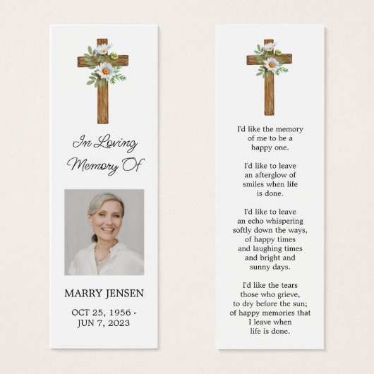 Daisy Cross Photo Funeral Bookmark (正面&裏面)