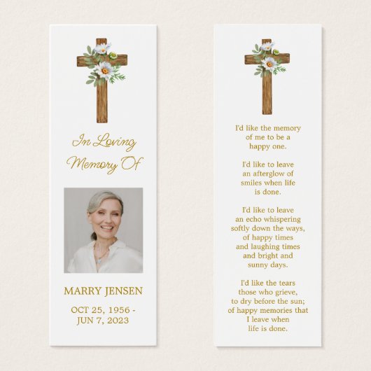 Daisy Cross Photo Funeral Bookmark (正面&裏面)