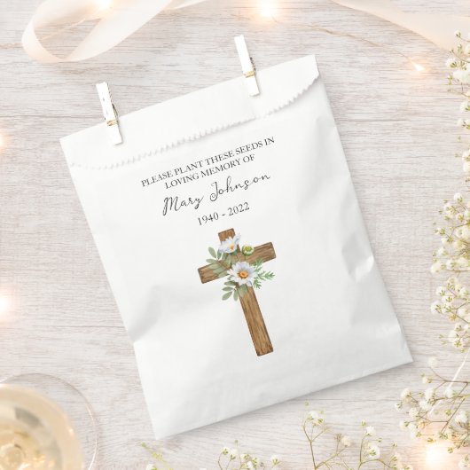Daisy Cross Seed Packet Memorial Funeral Favor Bag フェイバーバッグ (クリップ留めされた状態)