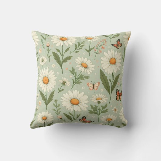 Daisy Dreams – Floral & Butterfly Throw Pillow クッション (裏面)