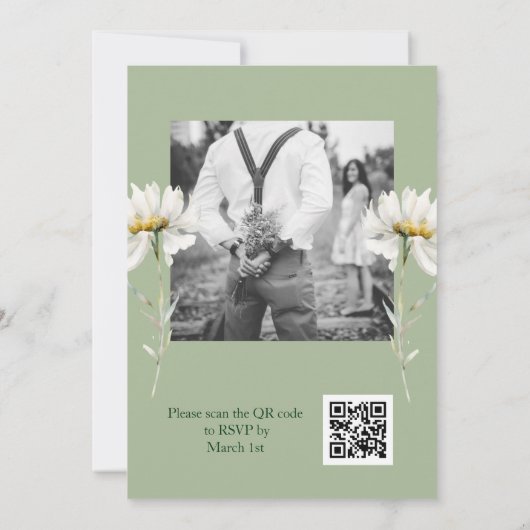 Daisy Earthy Sage & Botanical Greenery Wedding 招待状 (裏面)