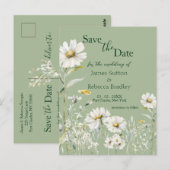 Daisy Earthy Sage & Botanical  Save the Date ポストカード (正面/裏面)