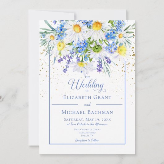 Daisy & Field Flowers Bouquet Wedding Invitation 招待状 (正面)