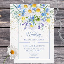 Daisy & Field Flowers Bouquet Wedding Invitation