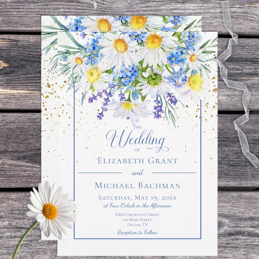 Daisy & Field Flowers Bouquet Wedding Invitation 招待状