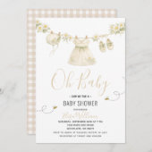 Daisy Floral Baby Shower Clothesline for Girl 招待状 (正面/裏面)