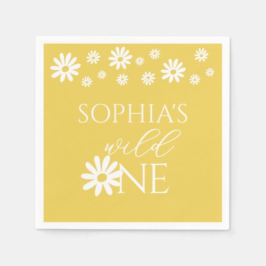 Daisy Floral Blush Wild One Girl 1st Birthday スタンダードカクテルナプキン (正面)