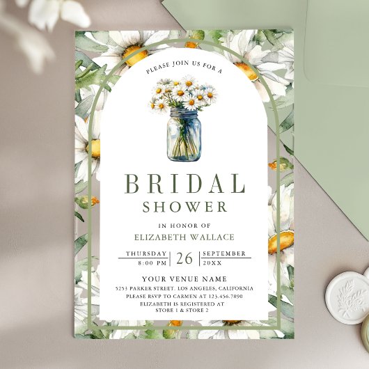 Daisy Floral Mason Jar Bridal Shower アクリル招待状