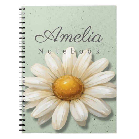 Daisy Floral Notebook Name | Sage Green Journal ノートブック (正面)