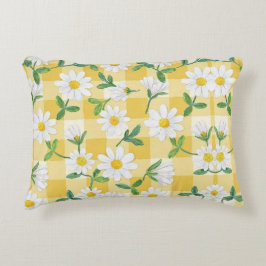 Daisy Floral Yellow Gingham Throw Pillow アクセントクッション