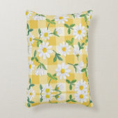 Daisy Floral Yellow Gingham Throw Pillow アクセントクッション (正面(垂直))
