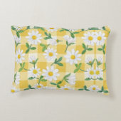 Daisy Floral Yellow Gingham Throw Pillow アクセントクッション (裏面)