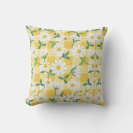 Daisy Floral Yellow Gingham Throw Pillow – Vintage クッション