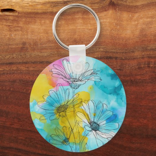 Daisy Flower Aluminum Circle Keychain Gift キーホルダー (裏面)