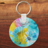 Daisy Flower Aluminum Circle Keychain Gift キーホルダー (正面)