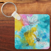 Daisy Flower Aluminum Square Keychain Gift キーホルダー (正面)