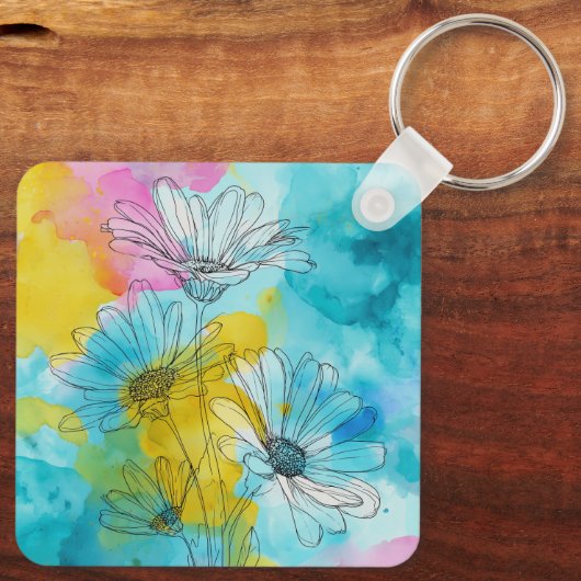 Daisy Flower Aluminum Square Keychain Gift キーホルダー (裏面)
