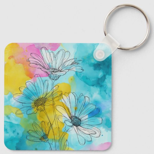Daisy Flower Aluminum Square Keychain Gift キーホルダー (裏面)