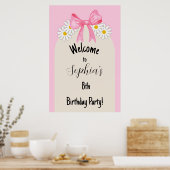 Daisy Flower and Bow Birthday Welcome Poster ポスター (キッチン)
