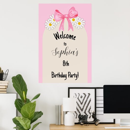 Daisy Flower and Bow Birthday Welcome Poster ポスター (ホームオフィス)