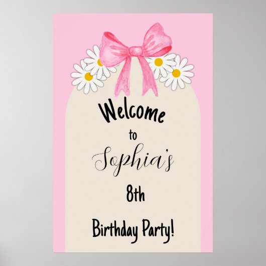 Daisy Flower and Bow Birthday Welcome Poster ポスター (正面)