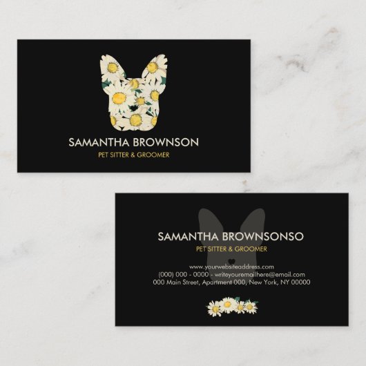 Daisy Flower French Bulldog | Cute Pet-Themed 名刺 (正面/裏面)