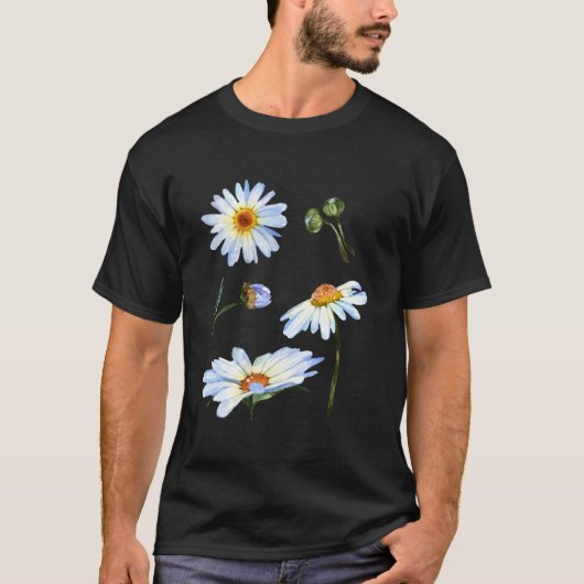 Daisy Flower Motif For Botanical Sketch Floral Tシャツ (正面)