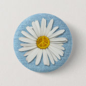 Daisy Flower No War Peace Symbol Sign - Pale Denim 缶バッジ (正面)