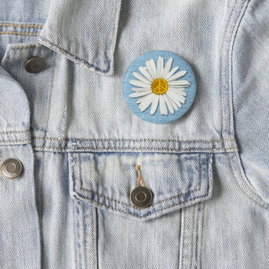 Daisy Flower No War Peace Symbol Sign - Pale Denim 缶バッジ (インサイチュ)
