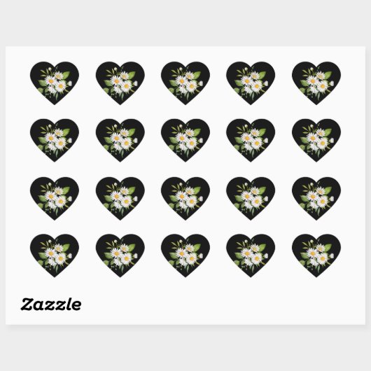 Daisy flower on black background Sticker ハートシール (シート)
