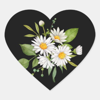 Daisy flower on black background Sticker ハートシール