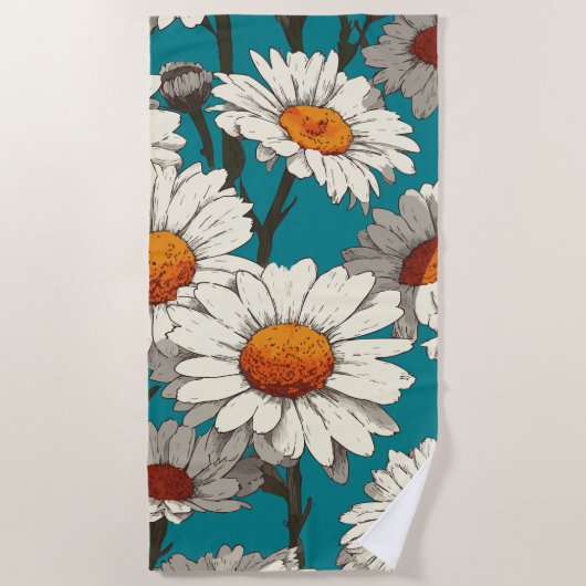 Daisy Flower Pattern ビーチタオル (正面)