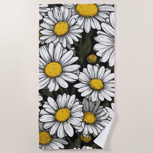 Daisy Flower Pattern Botanical Illustration ビーチタオル (正面)