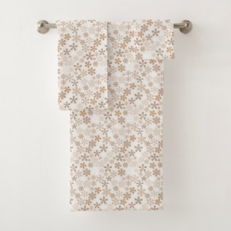 Daisy Flowers Beige Floral Aesthetic Ditsy Tan バスタオルセット