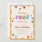Daisy Flowers Colorful 4th Birthday Party 招待状 (正面)