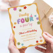 Daisy Flowers Colorful 4th Birthday Party 招待状