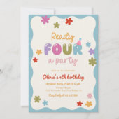 Daisy Flowers Colorful 4th Birthday Party 招待状 (正面)