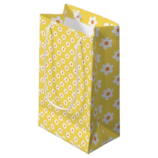 Daisy Flowers Print, Spring White Flowers Pattern スモールペーパーバッグ (正面アングル)
