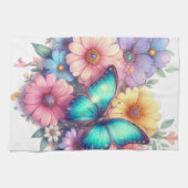 Daisy Flowers with a Beautiful Butterfly キッチンタオル (横)