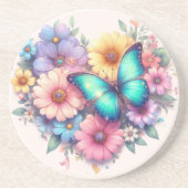 Daisy Flowers with a Beautiful Butterfly コースター (正面)
