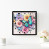 Daisy Flowers with a Beautiful Butterfly スクエア壁時計 (ホーム)