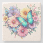 Daisy Flowers with a Beautiful Butterfly ストーンコースター (正面)