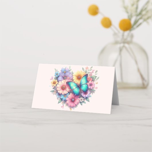 Daisy Flowers with a Beautiful Butterfly プレイスカード (正面)