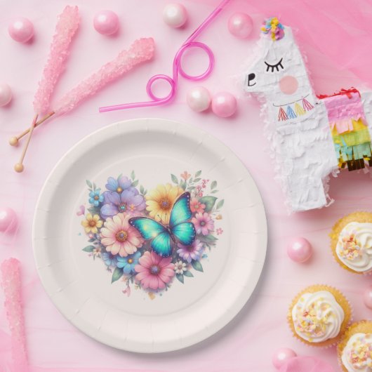 Daisy Flowers with a Beautiful Butterfly ペーパープレート (パーティー)